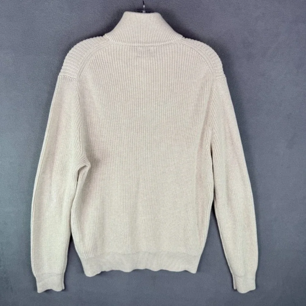 Knit for J. Crew Men's Chunky Ribbed Knit Sweater White 1/4 Zip Mock Neck‎ M
